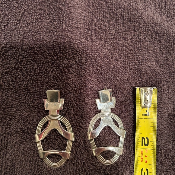 Erika Hult De Corral RIC Modernist Sculptural Sterling Silver Earrings Mexico - Picture 2 of 5